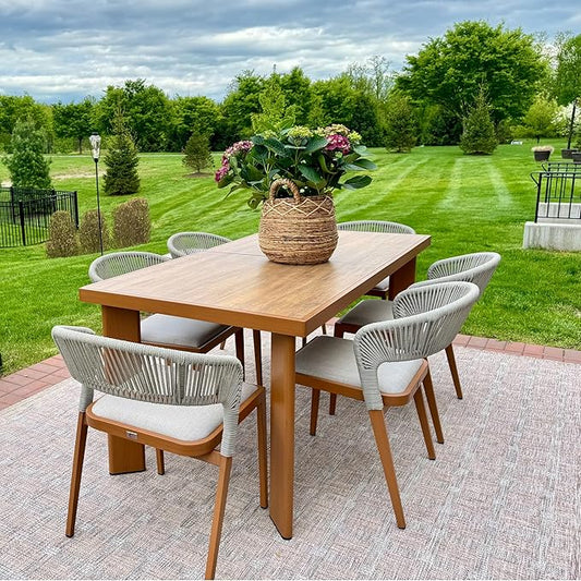 PURPLE LEAF Patio Dining Set for 6 Furniture Set Aluminum Rattan Wicker Patio Table and Chairs Set for Lawn Backyard Deep Teak