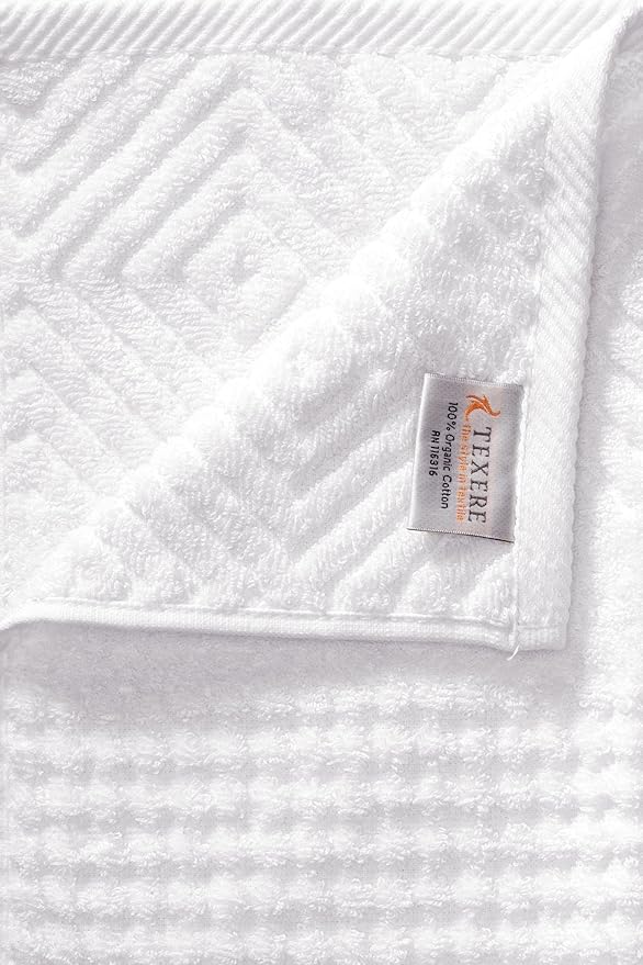 Texere 100% Organic Cotton Jacquard 650 GSM Premium Bath Towel Sets - Extra Absorbent Quick Dry and Plush (Cable, Estate Blue, 2 Bath & 2 Hand Towels)