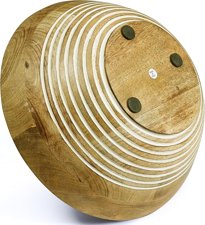 12" Handmade Wooden Salad Bowl – Durable Natural Wood Round Bowl for Salad, Fruit & Dining – Stylish Kitchen & Table Accessory