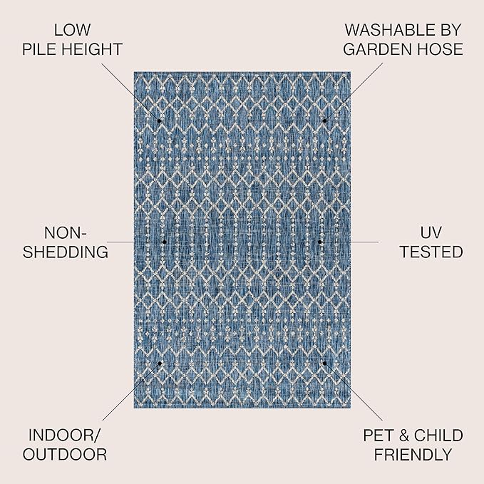 JONATHAN Y SMB108B-8SQ Ourika Moroccan Geometric Textured Weave Indoor/Outdoor Area Rug, Bohemian, Scandinavian for Bedroom, Kitchen, Living Room, Easy-Cleaning, Navy/Light Gray, 8' Square