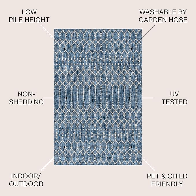 JONATHAN Y SMB108B-6R Ourika Moroccan Geometric Textured Weave Indoor/Outdoor Area Rug, Bohemian, Scandinavian for Bedroom, Kitchen, Living Room, Easy-Cleaning, Navy/Light Gray, 6' Round