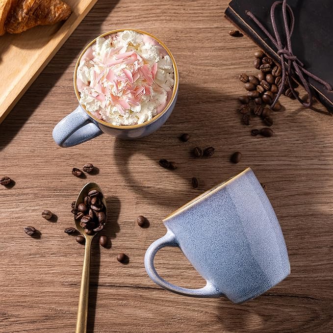 GBHOME Ceramic Coffee Mugs Set of 4, 12oz Stoneware Coffee Mugs Set For Dad Mom Women MEN, Light Weight Ceramic Coffee Cups for Latte/Tea/Beer/Hot Cocoa, Dishwasher & Microwave Safe