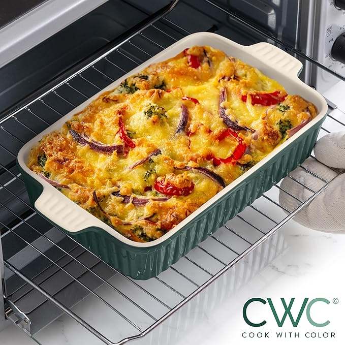 COOK WITH COLOR Casserole Dishes for Oven, Porcelain Baking Dishes, Ceramic Bakeware Sets of 4, Rectangular Pans Handles for Baking Cake Kitchen