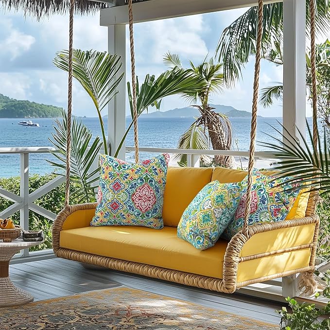 Outdoor Pillows for Patio Furniture 20x20 inch, Square Outdoor Throw Pillows with Inserts, Decorative Patio Pillows for Garden Couch Home Sofa Office Chair, Pack of 2,Damask Green