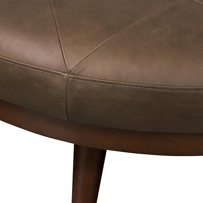POLY & BARK Gio Ottoman – 30” Round with Feather-Down Topper – Full-Grain Leather Upholstery – Couch Ottoman for Living Room – Vintage Italian Leather in Cocoa Brown