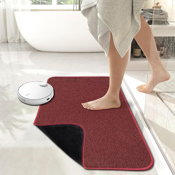 Bath Mat,Ultra Thin Bathroom Rugs,Rubber Bath Mats for Bathroom,No Slip Bath Rugs,Quick Dry,Machine Washable,Low Pile,Absorbent,Shower Outside,Sink,Home Decor Accessories.Red,1'8"x2'8"(20x32inch)