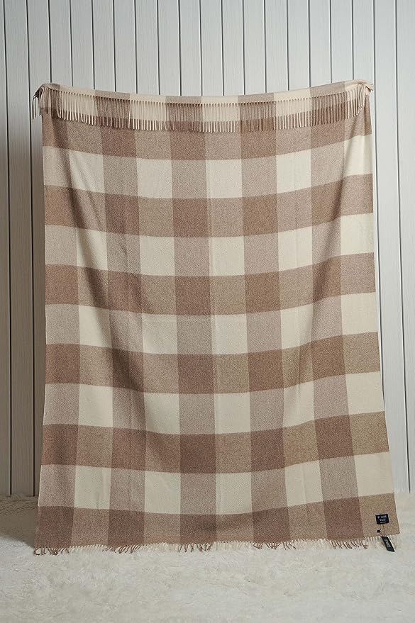 EP Mode 100% Pure Cashmere Throw Blanket for Sofa, Classic Design with Gift Box (Neutral Checkered)
