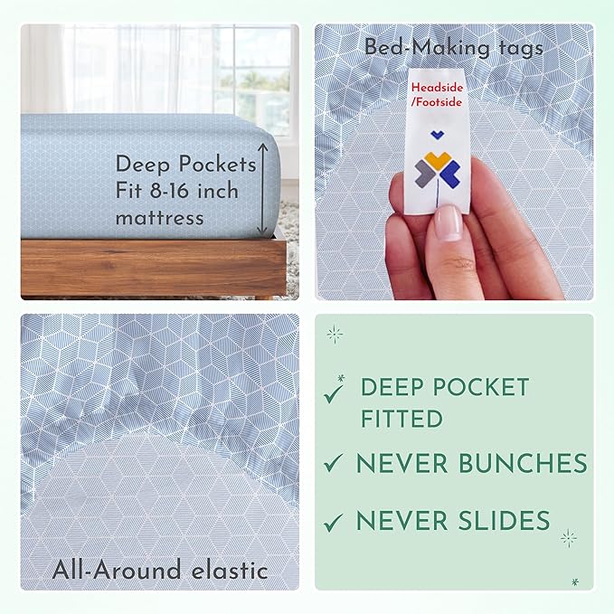 CALIFORNIA DESIGN DEN 5-Star Hotel 600 Thread Count 100% Cotton Sheets Set, Soft & Smooth Queen Sheet Set with Deep Pockets, Quality Beats Egyptian Cotton Claims (Urban Hex Blue)