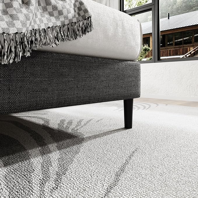 King Size Platform Bed Frame with Modern Upholstered Headboard, Wooden Slats Support, Noise Free, No Box Spring Needed, Easy Assembly, Dark Grey, Linen