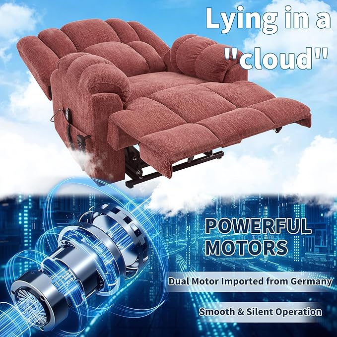 Luxlen Power Lift Recliner Chair for Elderly, Heat Massage Recliners, Dual Motor Oversized Lift Chair, Medium-Firm Electric Lift Recliners with Remote - Red