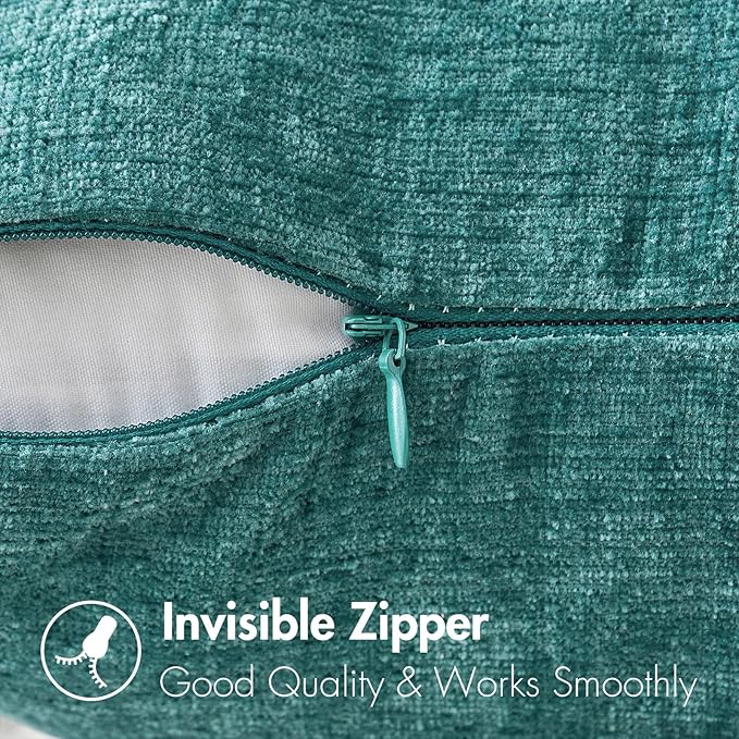 MIULEE Pack of 2 Couch Throw Pillow Covers 26x26 Inch Soft Teal Chenille Pillow Covers for Sofa Living Room Solid Dyed Pillow Cases