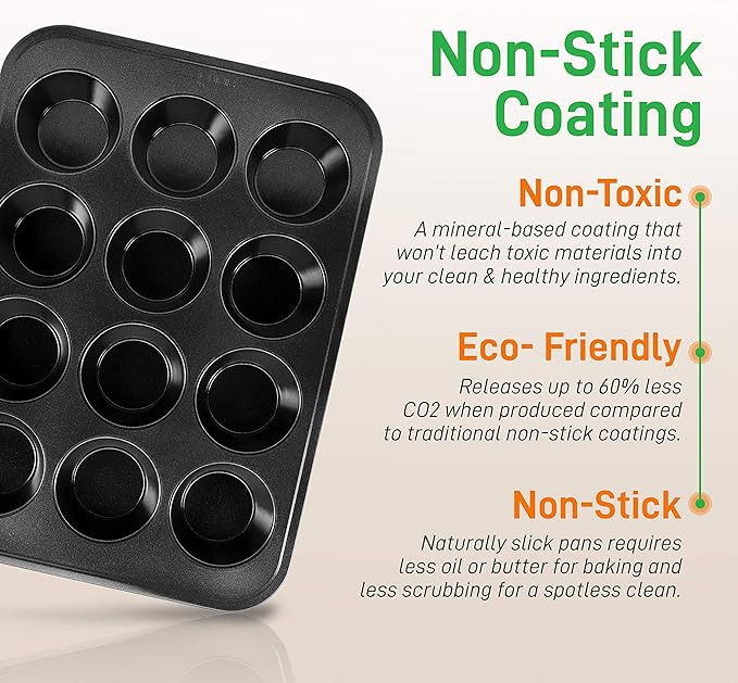 NutriChef Stackable Non-Stick Baking Pan Set – Carbon Steel Bakeware Set w/ Cookie Sheet, Muffin & Loaf Pan, Double Coated for Easy Release, Oven & Dishwasher Safe, Resists Warping, – Easy to Clean