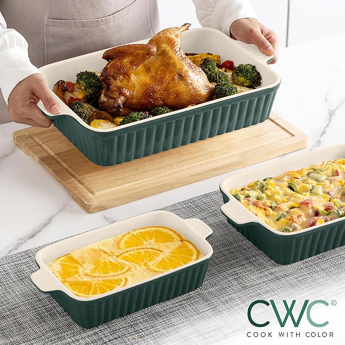 COOK WITH COLOR Casserole Dishes for Oven, Porcelain Baking Dishes, Ceramic Bakeware Sets of 4, Rectangular Pans Handles for Baking Cake Kitchen