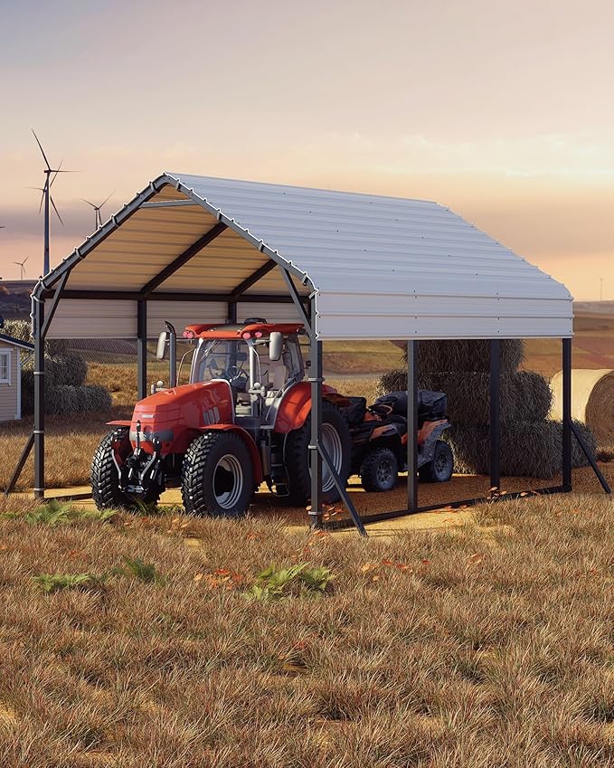 13'x16'x11' Metal Carport, Steel Heavy Duty Car Ports for All-Weather, for Cars, Motorcycles, ATV, or Boats, N.W. 500 Lbs