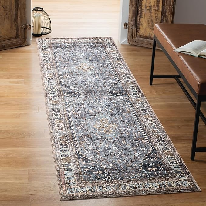 Keen Home Design 2x7 Rug - Machine Washable Runner Rug with Non-Slip Backing, Ideal for Hallway, Entryway, Kitchen, Laundry Room - Vintage, Easy Clean, Durable, Low Pile Rug - (2'6" x 7')