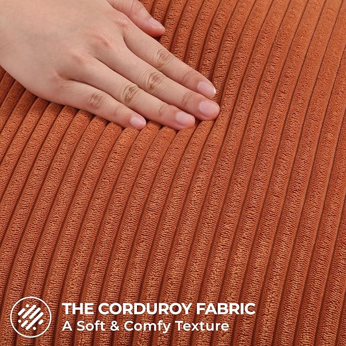 Mecatny Corduroy Decorative Fall Throw Pillow Covers 24x24 Set of 2 for Sofa Living Room, Soft Burnt Orange Neutral Boho Couch Pillow Covers for Home Decor, Rust