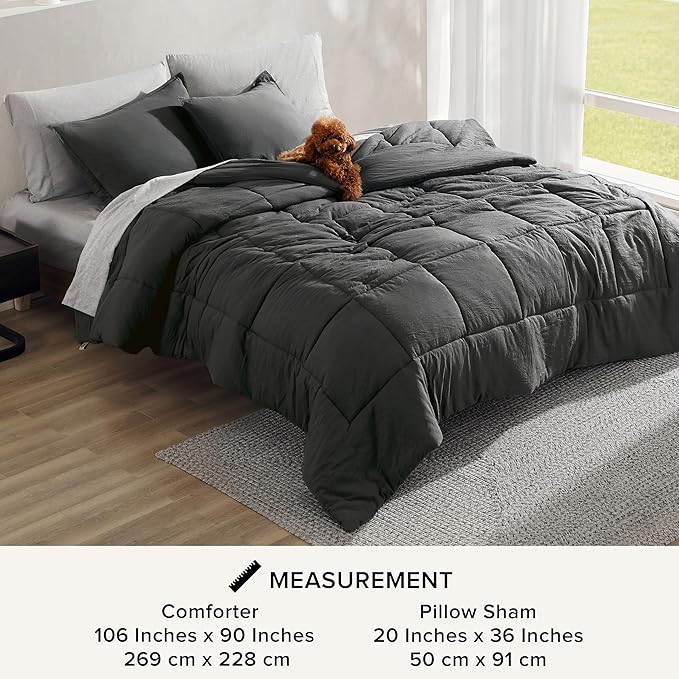 UGG Leonora Comforter Set with 2 Pillow Shams Lightweight Down Alternative Blanket Reversible Cozy Warm All Season Washable and Hypoallergenic Bedding Set, King, Charcoal Grey