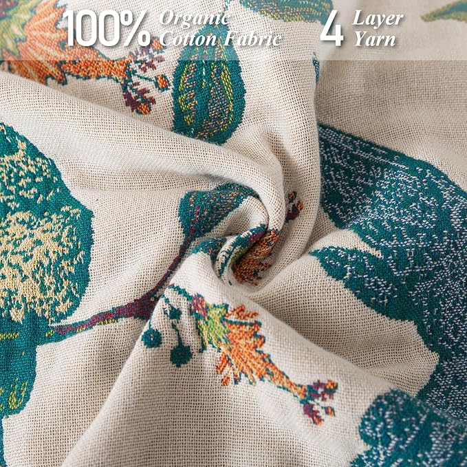 Boho Throw Blanket for Bed-100% Cotton Soft Breathable Farmhouse Decor Boho Quilt for Sofa (Flower Bird, 60"x80")