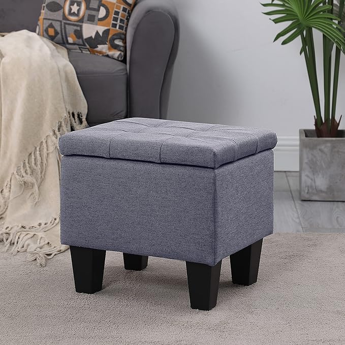 Hinged Storage Ottoman Set of 3, 38'' Living Room Storage Bench with Thick Seating, 2pcs Small Square Dorm Stool Couch Side Foot Rest