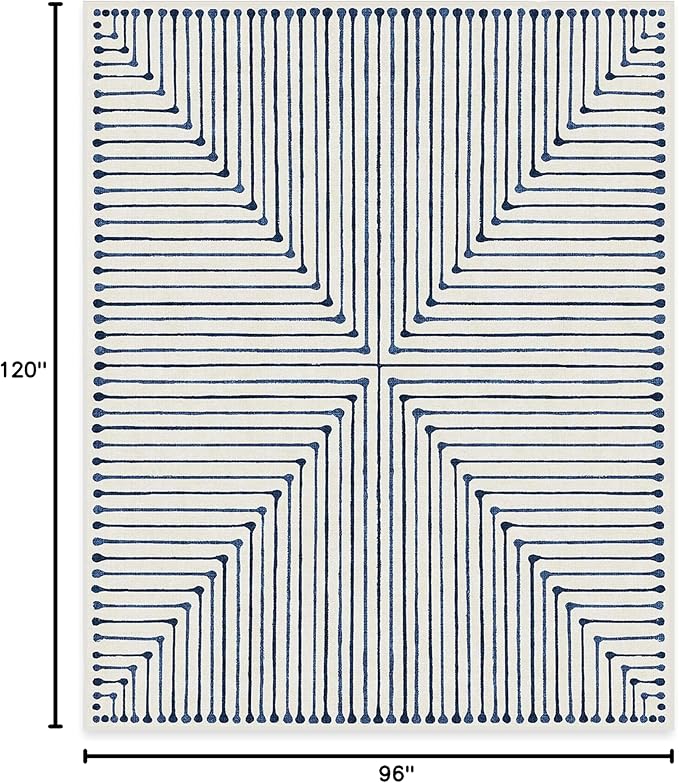 RUGGABLE x Jonathan Adler Machine Washable Modern Area Rug – Inkdrop Slate Blue 8x10, Stain-Resistant, Non-Slip – Large Rugs for Living Room, Bedroom, Hallway, Entryway & Office–with Standard Pad