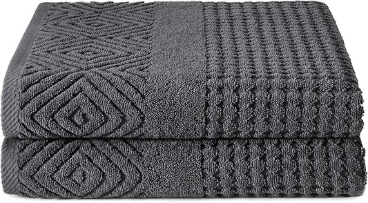 Texere 100% Organic Cotton Diamond Jacquard 700 GSM Luxury Bath Towel Sets - Ultra Soft and Absorbent Hotel and Spa Quality (Diamond, Charcoal, 2 Bath Towels)