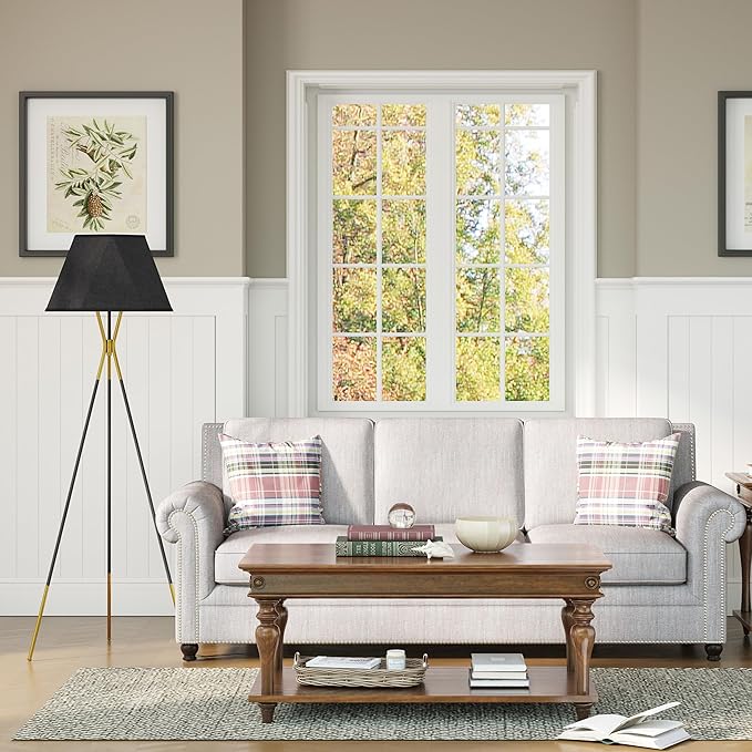 Inlight 65" Modern 1-Light Black and Gold Tripod Floor Lamp with Geometric Design Shade and Black Metal Legs, Bulb Not Included, IN-0808-1-BK