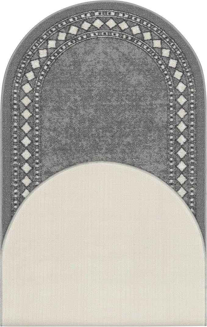 Antep Rugs Alfombras Modern Bordered 2x5 Non-Skid (Non-Slip) Low Profile Pile Rubber Backing Kitchen Area Rugs (Gray, 2' x 5' Oval)