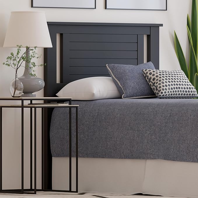 Serene Poplar Wood Twin Headboard, Modern Farmhouse Panel with Horizontal Scoring, Twin Size Headboard in Black, Casual Coastal Style, Easy Assembly, Quality Materials