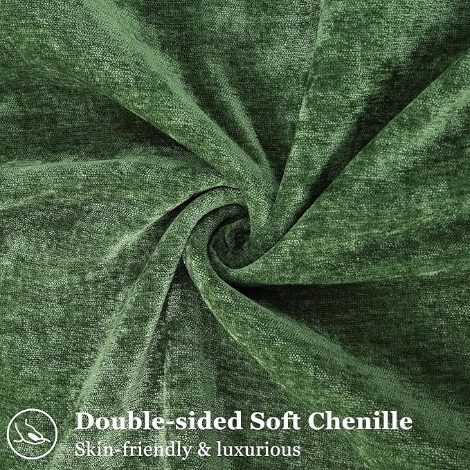 decorUhome Couch Throw Pillow Covers 24x24 Set of 2, Decorative Soft Euro Neutral Chenille Pillow Covers with Elegant Design for Sofa Bed Living Room Home Decor, Moss Green