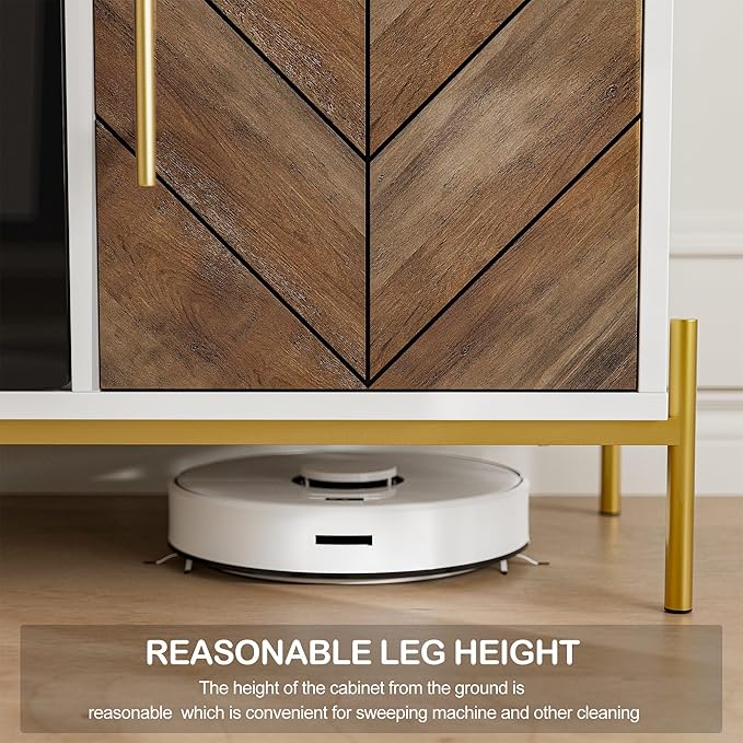 BELLEZE 68" Wood TV Stand with 36" Electric Fireplace, Entertainment Center with Storage Cabinet, Console Table for TVs up to 75 Inches, for Living Room, Bedroom - Harper (White Ebony)