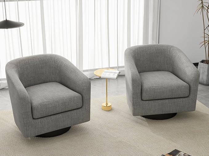 UIXE Swivel Barrel Accent Chair Set of 2, Modern Upholstered Arm Chair in Fabric for Living Room, Round Club Armchair Single Sofa Seating Corner Nook Side Reading Seat - Light Gray
