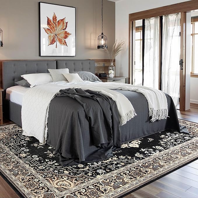 8x10 Area Rug for Living Room, Modern Washable Rug Non Slip Low Pile Large Area Rugs for Living Room, Bedroom, Farmhouse, Dining Room,Black