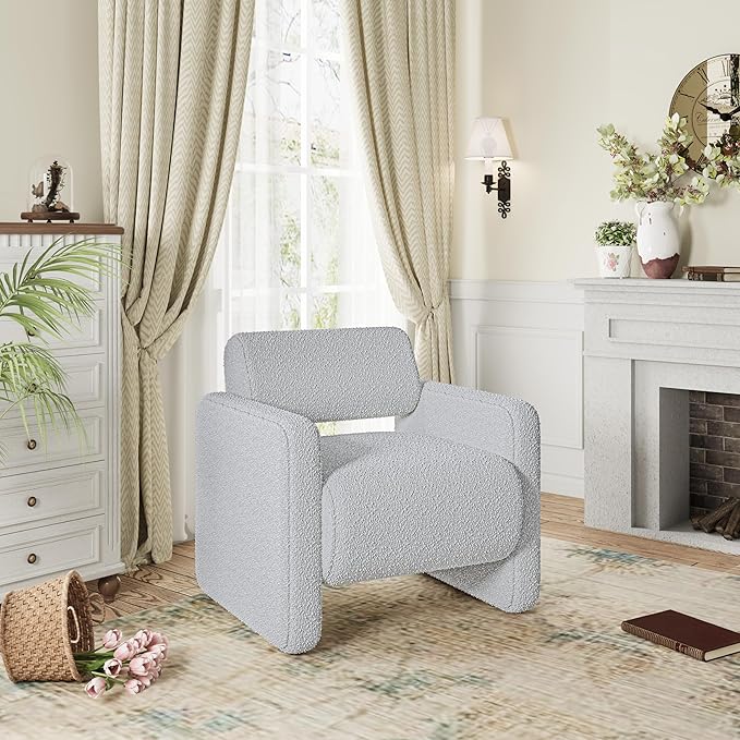 Accent Chair, Modern Armchair, Lamb Fabric Upholstered Comfortable Single Sofa with Backrest for Living Room, Bedroom, Reception Room, Waiting Room, Office (Grey)