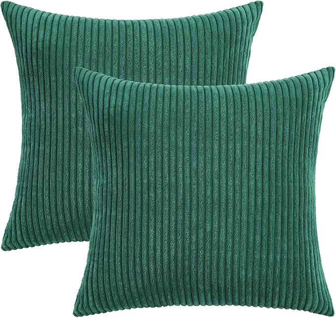 Mecatny Corduroy Decorative Throw Pillow Covers 24x24 Set of 2 for Sofa Living Room, Soft Neutral Boho Couch Pillow Covers for Home Decor, Green