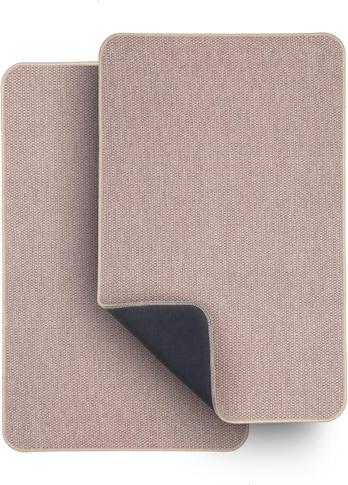 Bath Mat,Ultra Thin Bathroom Rugs,Rubber Bath Mats for Bathroom,No Slip Bath Rugs,Quick Dry,Machine Washable,Low Pile,Absorbent,Shower Outside,Sink,Home Decor Accessories.Beige,1'5"x2'3"(2 Pack)