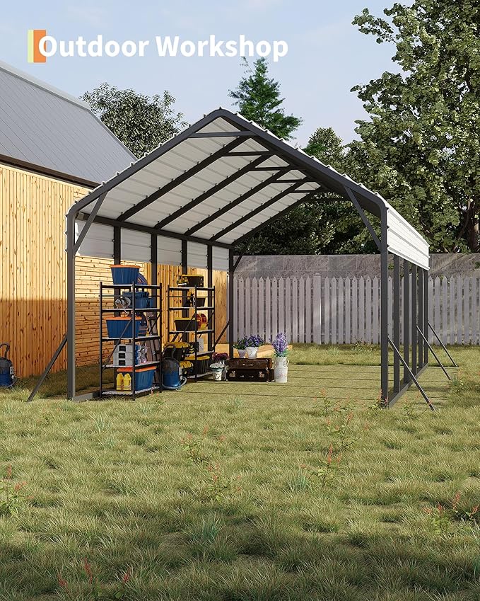 13'x26'x11' Oversized Metal Carport, Steel Heavy Duty Carport for All-Weather, Permanent Shelter for Boats, Pickup Trucks, and Tractors, N.W. 780 Lbs