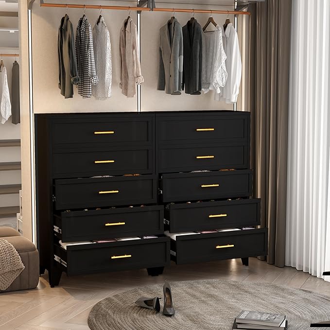 Metal Dresser Tall Black Dresser for Bedroom Chest,53.54" H Drawer Chest, Closet Dressers & Chests of Drawers for Living Room, Hallway (5 Drawers)