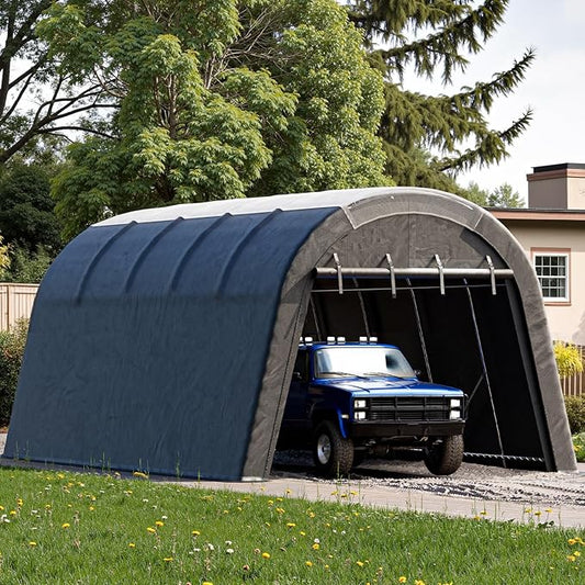 Carport 12x20 ft Heavy Duty w/Translucent Roof, All-Season Waterproof UV Protected Outdoor Car Ports w/Reinforced Metal Frame Ventilated Doors,Portable Garage Car Shelter for Boat Truck Yacht