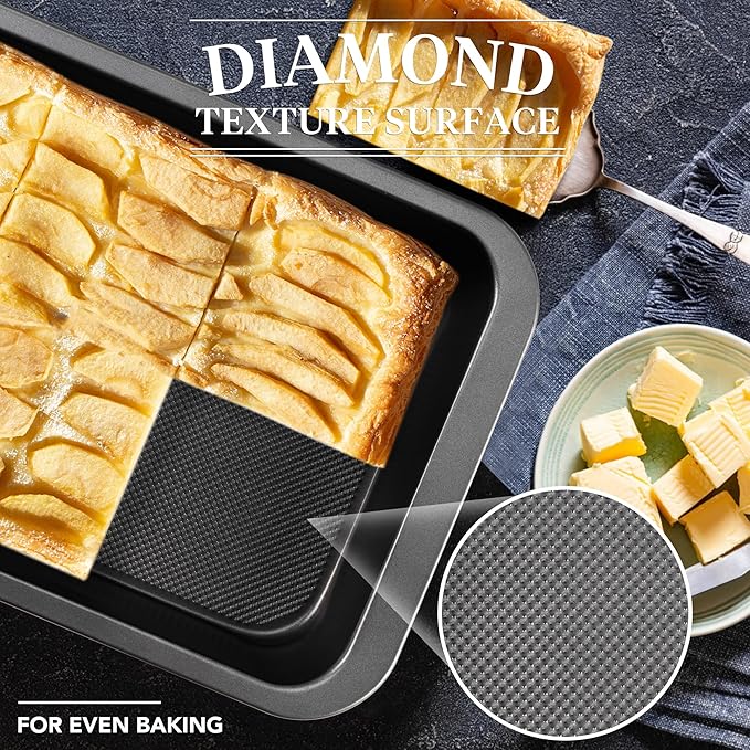 Cake Pan, Nonstick Baking Pan for Cake, Bread, Brownie or Lasagna, Heavy Duty Baking Dish with Diamond Texture Pattern and Wide Grips