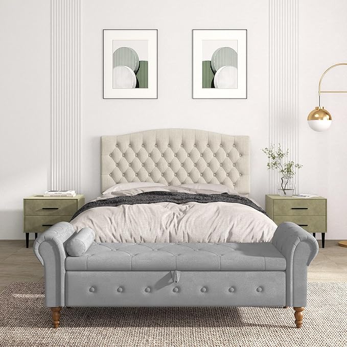 Queen Headboard Only, Upholstered Headboard Queen for Adjustable Bed Linen Tufted Queen/Full Size Wall Mounted Head Board with Solid Wood Legs Head Board, Ivory