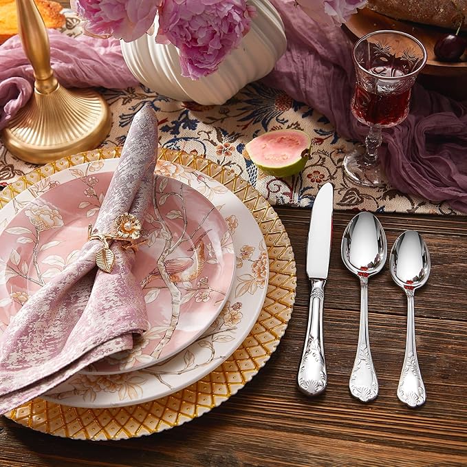 KEAWELL Premium  Regalia 20-Piece 18/10  Stainless Steel Flatware Set – European Classical Luxury Silverware Set, Dishwasher Safe for Everyday Meals and Formal Entertaining (20, Silver)