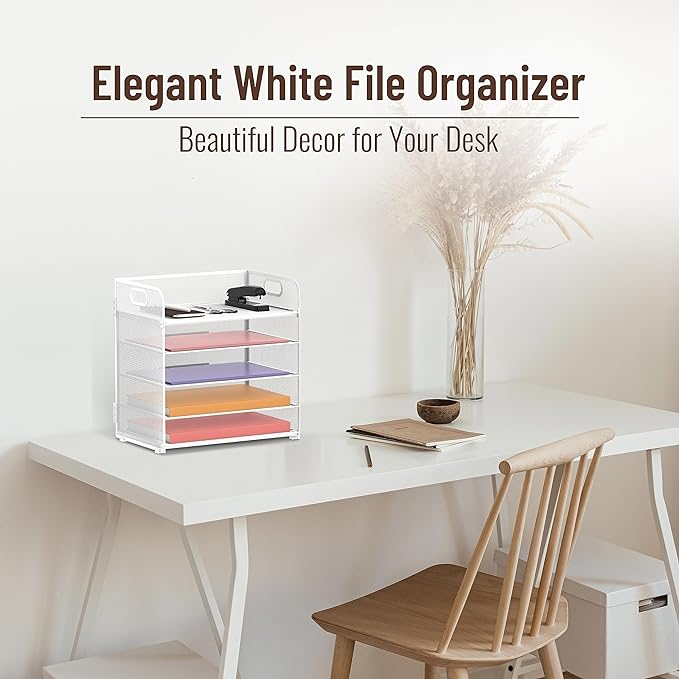 Supeasy 5 Trays Paper Organizer Letter Tray with Handle-Mesh Desk File Organizer, Paper Sorter Desk Organizer for Office, Home or School