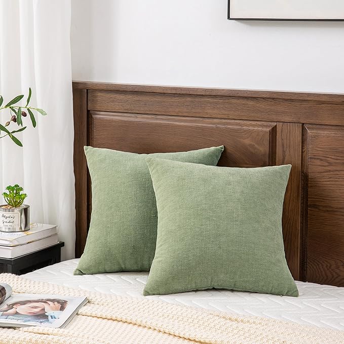GAWAMAY Decorative Throw Pillow Covers 16x16 Inch Set of 2, Super Soft Chenille Square Pillows Farmhouse Fall Pillowcase for Living Room Bedroom Sofa Couch Cushion Cover 40x40cm Sage Green
