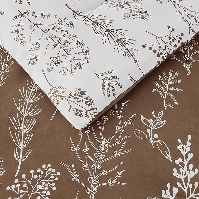 Bedsure Queen Comforter Set - Brown Bed Set, 3 Pieces Cute Floral Bedding, 1 Soft Reversible Botanical Flowers Comforter and 2 Pillow Shams