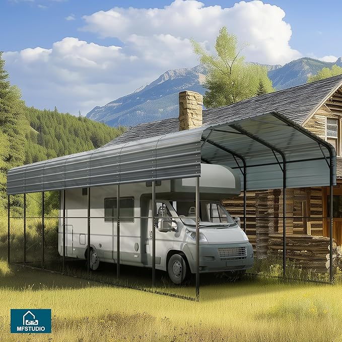 MFSTUDIO RV Carport 14x35 ft, Outdoor Heavy Duty Carports, Height 13 ft for Large RVs Metal Shed Canopy Shelters Garage Shelter Shade Car Ports with Galvanized Roof for 2 Cars, Truck and Boats ﻿