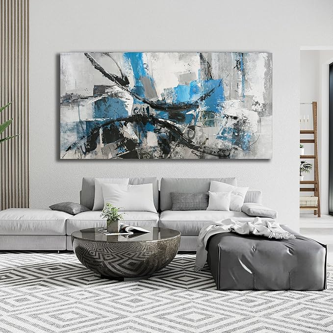 Belmrxne Large Abstract Wall Art Blue and Black Wall Decor Modern Canvas Painting Trendy Artwork for Living Room Bedroom Dining Room Office Home Decor 30x60 Inch