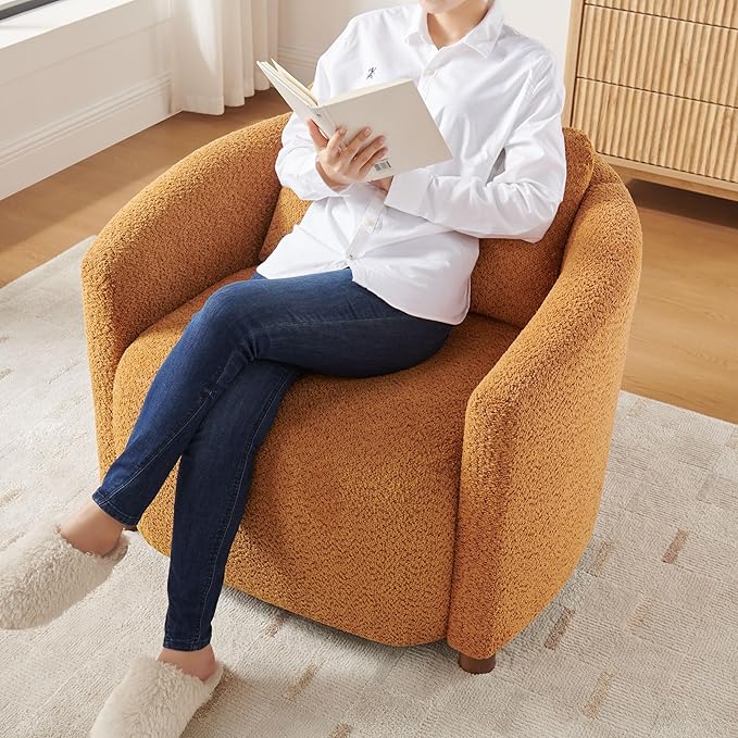 Boucle Accent Barrel Chair Set of 2, Cloud Reading Chair for Living Room & Bedroom, Furry Sherpa Armchair with Cozy Soft Throw Pillow Back, Comfy Upholstered Lounge Chair, Modern Single Sofa Chair