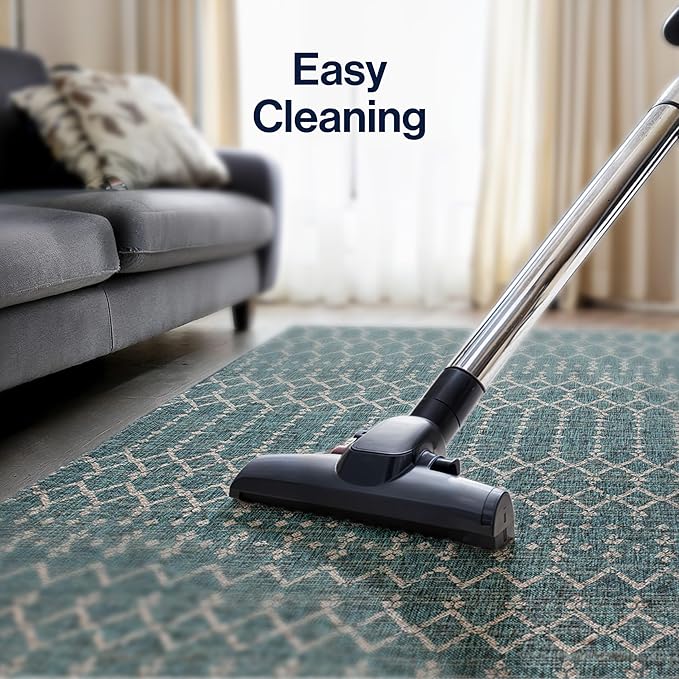 JONATHAN Y Moroccan Geometric Indoor Outdoor Area Rug 3X5 Teal/Gray, Ourika Textured Weave for Backyard, Patio, Porch, Easy-Cleaning, High Traffic, Pet-Friendly, Non-Shedding (SMB108C-3)