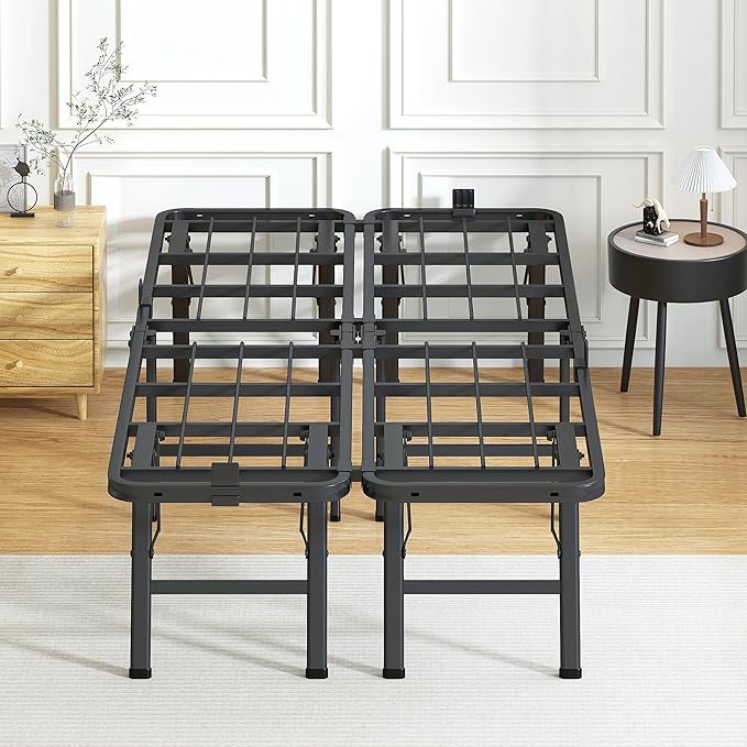 18 Inch Twin Metal Bed Frame Folding Bed Frame Tool-Free Assembly Mattress Foundation No Box Spring Needed Platform 2500lbs Heavy Duty Steel Slats, Noise-Free, Easy Assembly, Black