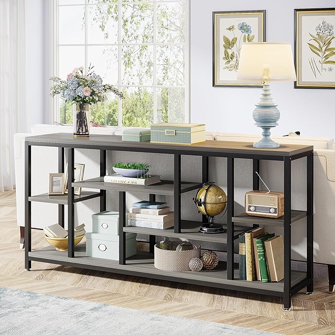 Tribesigns Console Sofa Table, 70.9 inch Extra Long Console Table Behind Couch with Storage Shelves, 3-Tier Modern Narrow Entryway Hallway Accent Table for Living Room, Grey